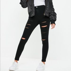 Missguided black ripped high waisted skinny jeans